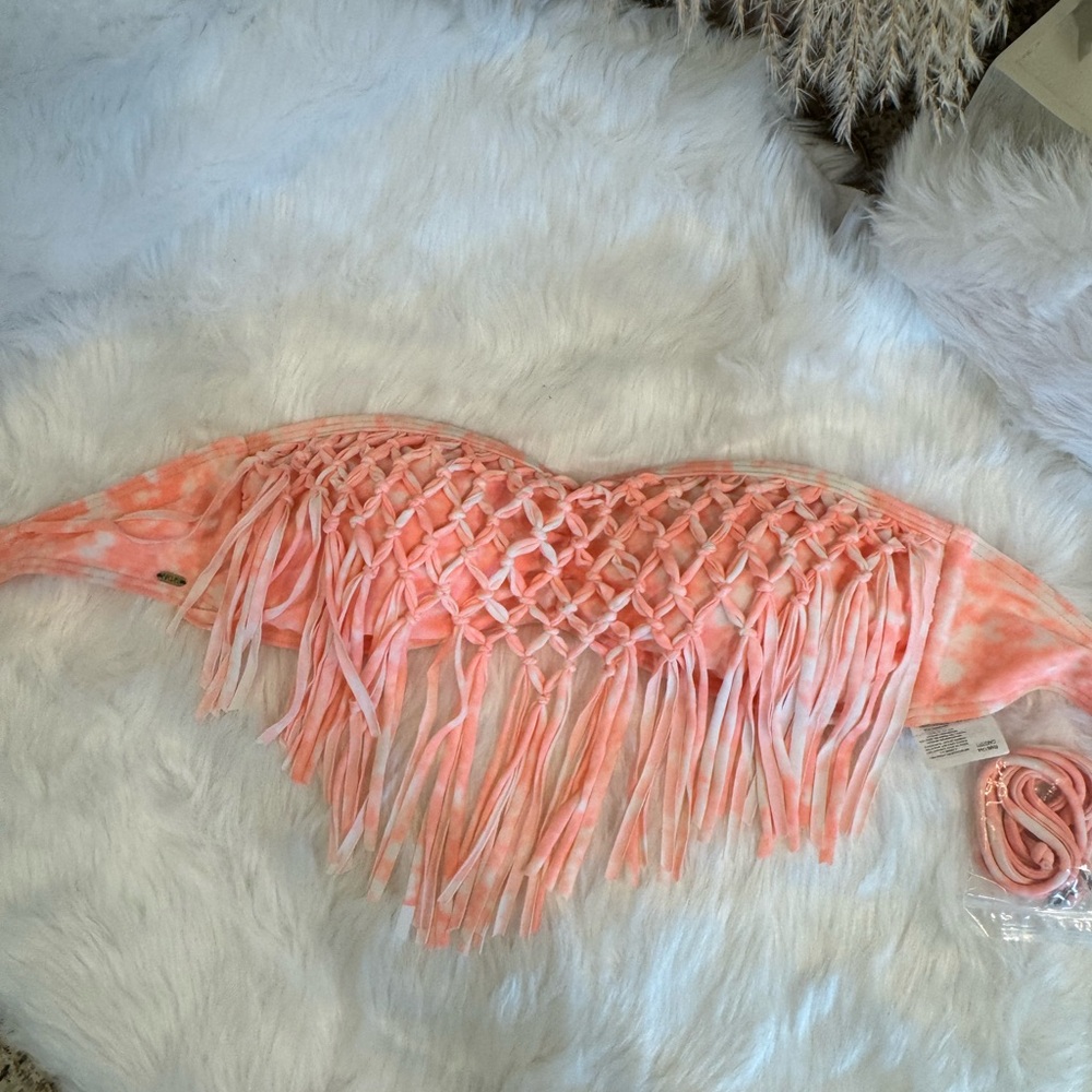 Rip Curl Bikini Peach Tie-Dye Fringe Bikini Top Large
